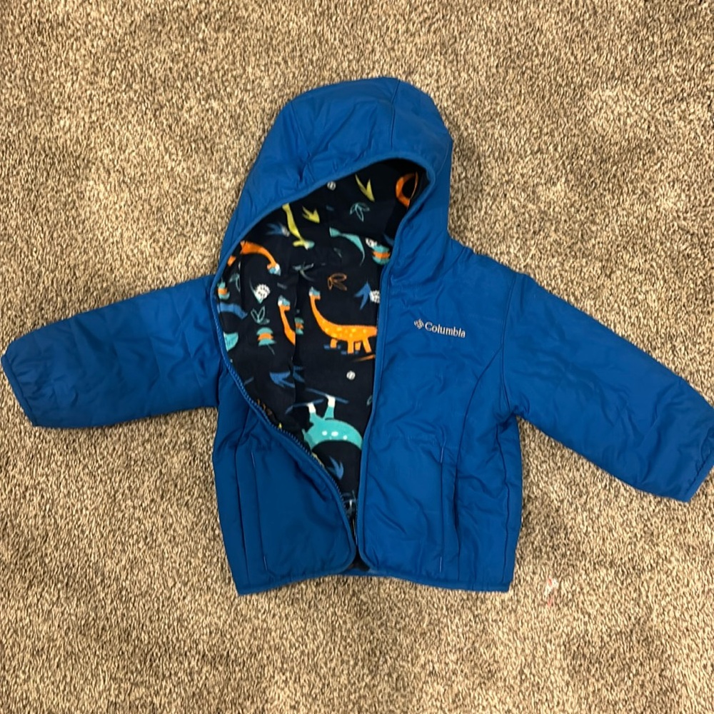 Columbia Blue Puffer Jacket with Dino Lined Hood